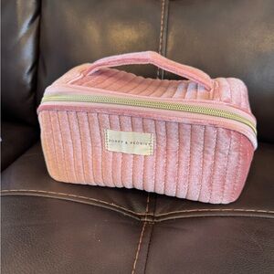Poppy & Peonies Dusty Pink Quilted Velvet Cosmetic Case